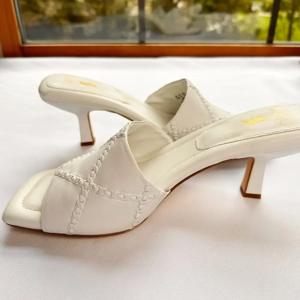 Franco Sarto Betty 8.5 Cream Slip On Shoes Square Sandals Mid Pump Heel - Picture 2 of 7